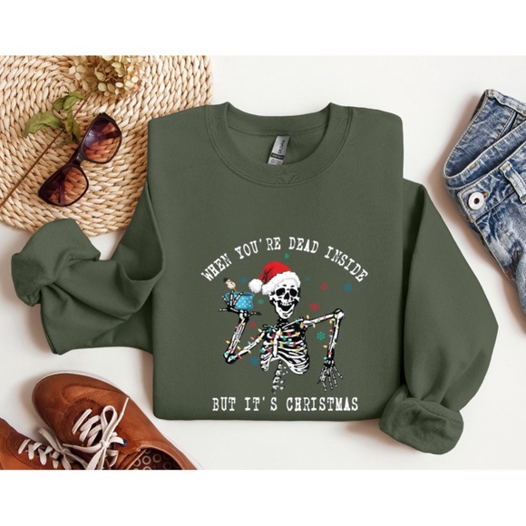 ✨HP✨ NWOT When You’re Dead Inside But It’s Christmas Skeleton Sweatshirt XL Gray - Picture 4 of 9